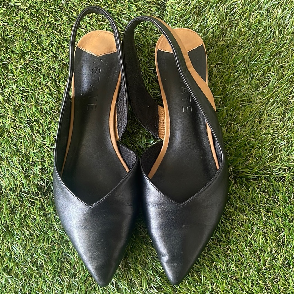 Black Leather Sling Back Flats
